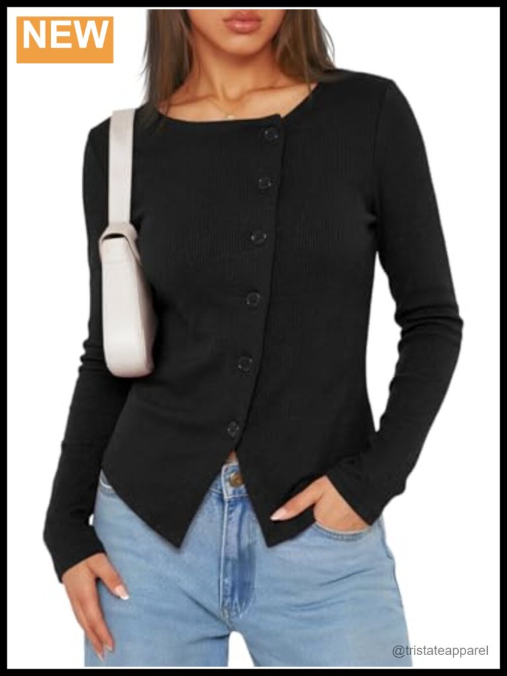 Long Sleeve Asymmetrical Ribbed Button Down Crop Top